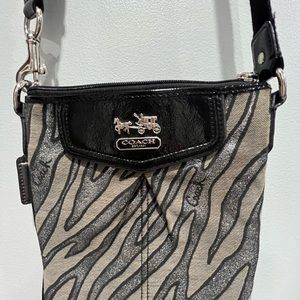 Coach Madison Gray silver black zebra canvas Crossbody 44373 adjustable strap